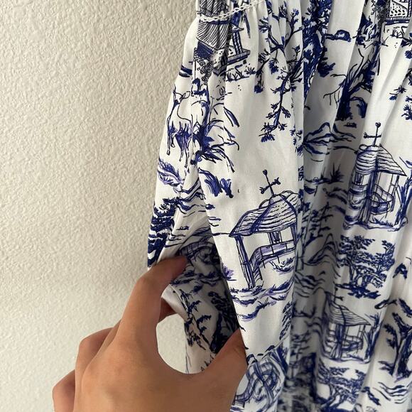 NWT O.P.T. Daphne Toile Blue White Print Tiered Midi Dress (S) - Picture 6 of 10
